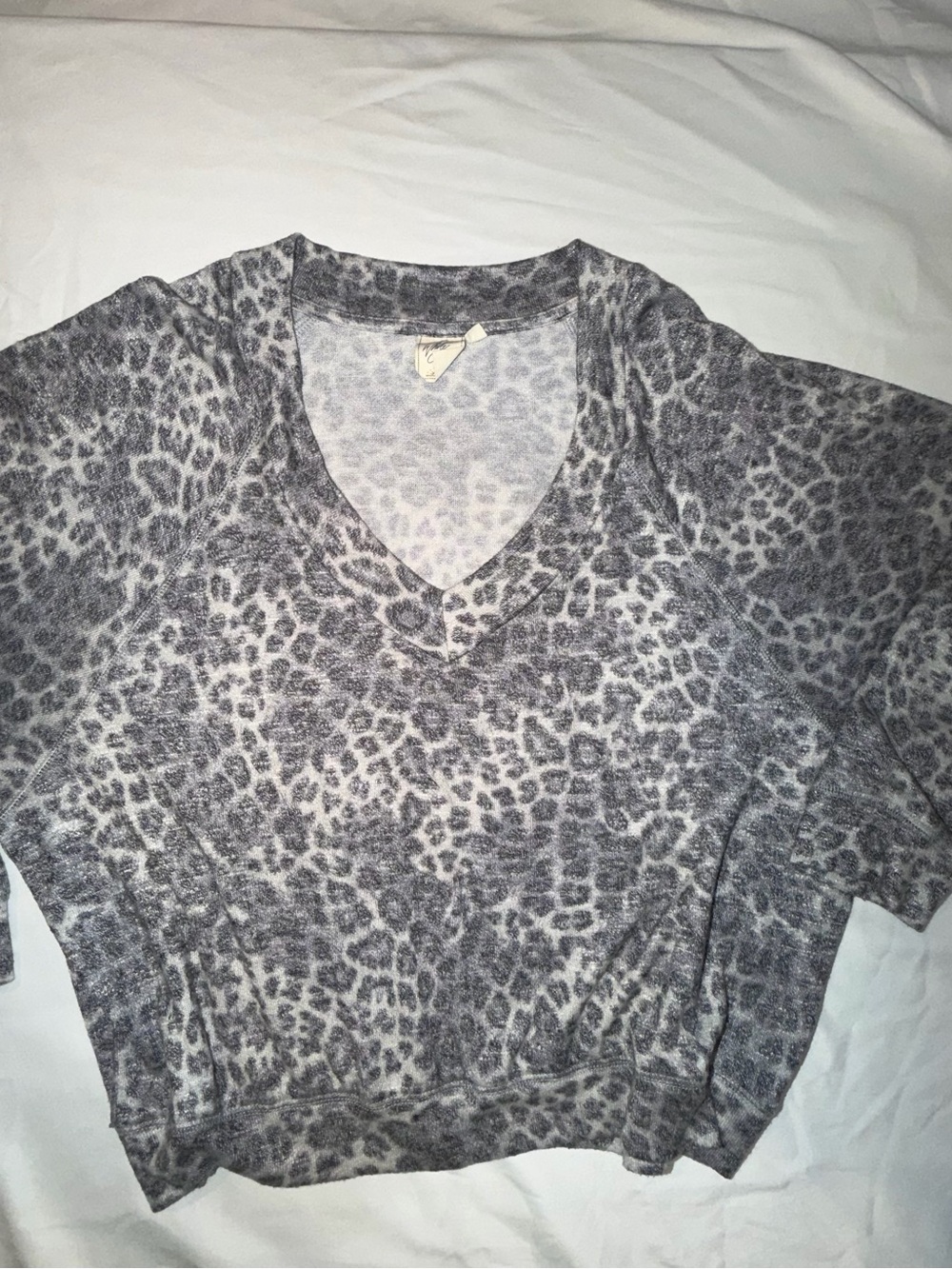 White Crow Gray Leopard V-Neck Pullover